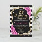 Invitation 21e anniversaire Pink Black White Strip (Debout devant)