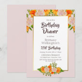 Invitation 21e anniversaire Pink Orange Gold Floral Party (Devant / Derrière)