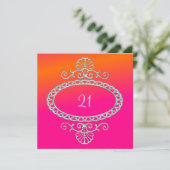 Invitation 21e anniversaire Pink Orange Tie Dye & Silver Meta (Debout devant)