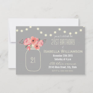Invitation 21e anniversaire Pink Watercolor Flowers & Mason J