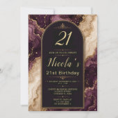 Invitation 21e anniversaire prune et or (Devant)