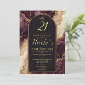 Invitation 21e anniversaire prune et or (Debout devant)