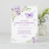 Invitation 21e Anniversaire Purple Gold Floral Papillon (Debout devant)