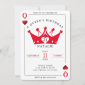 Invitation 21e anniversaire Queen of Hearts Casino Poker Card (Devant)