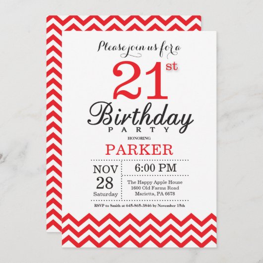 Invitation 21e anniversaire Red Chevron (Devant / Derrière)