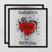 Invitation 21e anniversaire Red Heart on Black & W (Devant / Derrière)