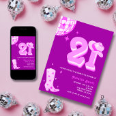 Invitation 21e Anniversaire Retro Disco Cowgirl Rodeo Hot ros