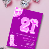Invitation 21e Anniversaire Retro Disco Cowgirl Rodeo Hot ros