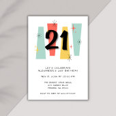 Invitation 21e Anniversaire Retro Midsiècle moderne coloré