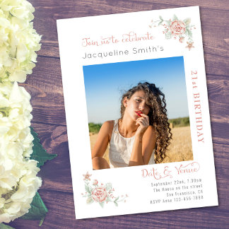 Invitation 21e anniversaire rose