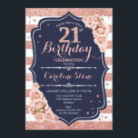 Invitation 21e anniversaire - Rose de la marine Gold et White<br><div class="desc">Invitation du 21e anniversaire. Elégant design rose or blanc et marine avec fausse parties scintillant. Parfait pour une soirée d'anniversaire élégante.</div>