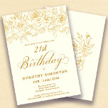 Invitation 21e Anniversaire Rose d'or Floral Ivory White<br><div class="desc">Les élégants roses en or à ligne ouverte créent la bordure supérieure parfaite. L'arrière - plan blanc d'ivoire lui donne une lumière chaude sophistiquée et la calligraphie ajoute une touche luxueuse. Cette invitation fait partie de la Luxe Gold Rose Collection. Il contient des modèles pour la papeterie de suite d'anniversaire,...</div>