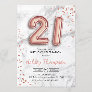 Invitation 21e anniversaire - Rose Gold Balloons effet marbre