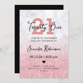 Invitation 21e Anniversaire Rose Gold Parties scintillant Mar (Devant / Derrière)