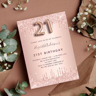 Invitation 21e anniversaire rose or parties scintillant goutt
