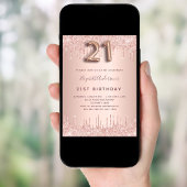 Invitation 21e anniversaire rose or parties scintillant goutt