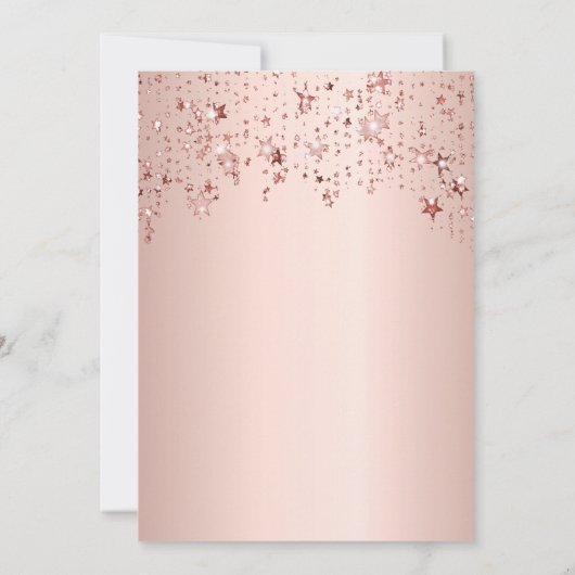 Invitation 21e anniversaire rose or rose étoiles script ballo (Dos)