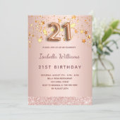 Invitation 21e anniversaire rose or rose étoiles script ballo (Debout devant)