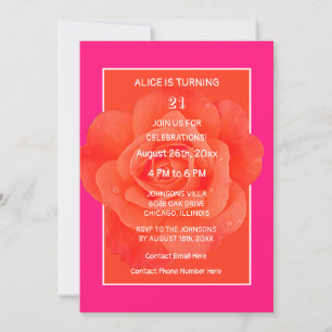 Invitation 21e anniversaire rose orange Rose Floral moderne