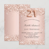 Invitation 21e anniversaire rose parties scintillant blush or (Devant / Derrière)