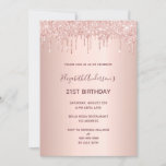 Invitation 21e anniversaire rose parties scintillant or goutt<br><div class="desc">Une invitation moderne, élégante et glamour pour une fête du 21e anniversaire de femme. Un faux rose or à l'apparence métallique arrière - plan avec une élégante parties scintillant d'or faux rose goutte à goutte, peinture goutte à goutte. Le nom est écrit avec un rose moderne de couleur or foncé...</div>