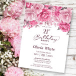 Invitation 21e anniversaire Rose Rose Floral Party<br><div class="desc">Invitation vos amis et proches à votre fête du 21ème anniversaire avec cette élégante invitation à la rose rose rose rose fleurie.</div>