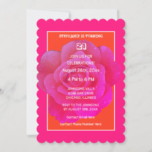 Invitation 21e Anniversaire Rose rose orange Floral Élégant m
