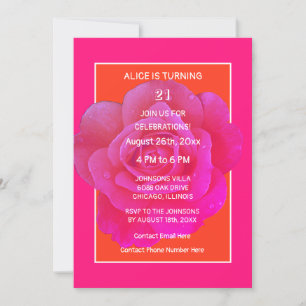 Invitation 21e Anniversaire Rose rose orange Floral Moderne C