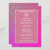 Invitation 21e Anniversaire Rose Rose Parties scintillant or  (Devant / Derrière)