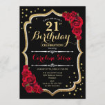 Invitation 21e anniversaire - Roses rouges noires d'or<br><div class="desc">Invitation à célébrer le 21e anniversaire. Design noir élégant avec de l'or de parties scintillant et des roses rouges. Parfait pour une soirée d'anniversaire élégante. Peut être customisé à n'importe quel âge.</div>