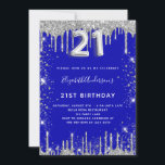 Invitation 21e anniversaire royal bleu argent parties scintil<br><div class="desc">Une invitation moderne, élégante et glamour pour une fête de 21e anniversaire. Un arrière - plan bleu royal, décoré avec de la poussière de parties scintillant en faux argent. Personnalisez et ajoutez votre nom et les détails de votre fête. Le numéro 21 est écrit avec une police de style ballon,...</div>