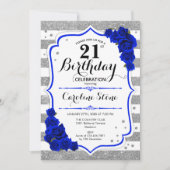 Invitation 21e anniversaire - Royal Blue Silver White Stripes (Devant)