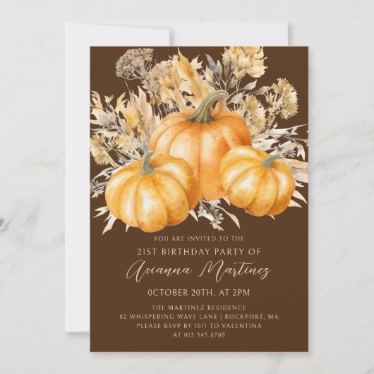 Invitation 21e anniversaire Rustic Boho Citrouille automne Fo (Devant)