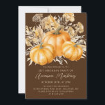 Invitation 21e anniversaire Rustic Boho Citrouille automne Fo<br><div class="desc">D'élégants citrouilles d'aquarelle orange sont nichés dans une variété de feuillages et de fleurs d'automne. Un arrière - plan brun foncé et riche le cadre à la perfection. Parfait pour une fête d'automne.</div>