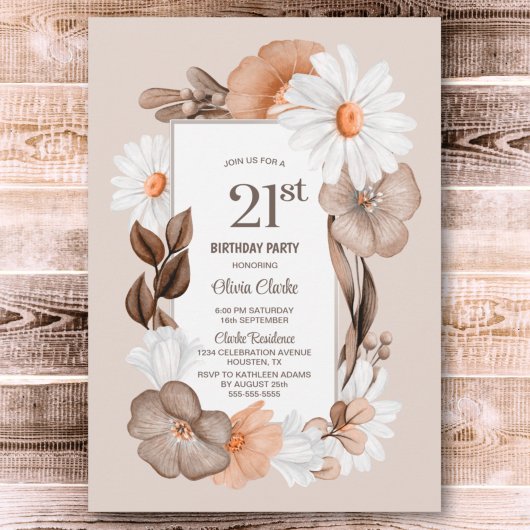 Invitation 21e anniversaire Rustic Boho Floral Party