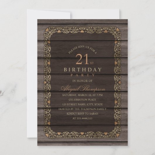 Invitation 21e anniversaire Rustic Wood Fancy Country Party (Devant)