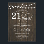 Invitation 21e anniversaire - Rustic Wood Motif<br><div class="desc">Rustique 21st Birthday Invitation Design simple rustique avec motif en bois brun foncé et lampes à cordes fées. Fonctionne la police de script. Salut à 21 ans ! Peut être personnalisé à tout âge! Message-moi si vous avez besoin d'une personnalisation plus poussée.</div>