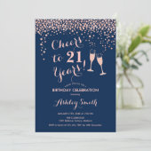 Invitation 21e Anniversaire Salue À 21 Ans Rose Gold Navy (Debout devant)