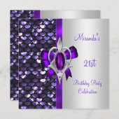 Invitation 21e Anniversaire Séquins d'argent pourpre Bow de d (Devant / Derrière)
