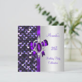 Invitation 21e Anniversaire Séquins d'argent pourpre Bow de d (Debout devant)
