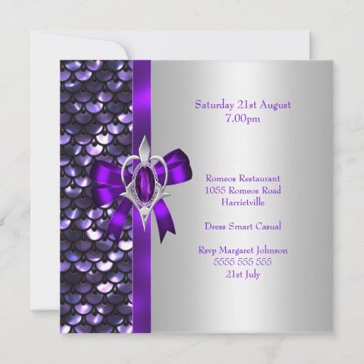 Invitation 21e Anniversaire Séquins d'argent pourpre Bow de d (Dos)