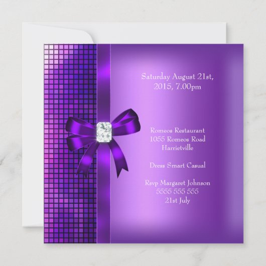 Invitation 21e Anniversaire Séquins de Diamant Violet Bow (Dos)