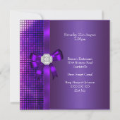 Invitation 21e Anniversaire Séquins de Diamant Violet Bow (Dos)