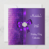 Invitation 21e Anniversaire Séquins de Diamant Violet Bow (Devant)