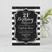 Invitation 21e anniversaire - Silver Black White Stripes (Debout devant)