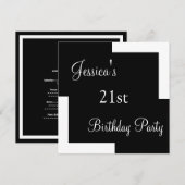 Invitation 21e anniversaire Simple noir et blanc (Devant / Derrière)