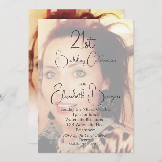 Invitation 21e anniversaire simple photo élégante (Devant / Derrière)