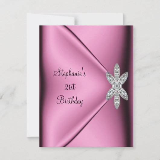 Invitation 21e Anniversaire Soie rose Bijou Diamant (Devant)