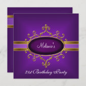 Invitation 21e Anniversaire Soirée Elégante Purple Gold (Devant / Derrière)