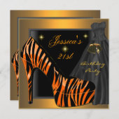 Invitation 21e Anniversaire Soirée Gold Orange Black Zebra (Devant / Derrière)